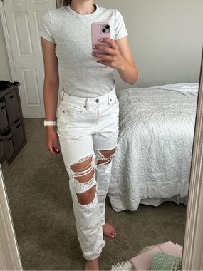 American Eagle Outfitters White Distressed Boyfriend Jeans